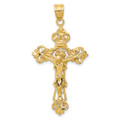 14K Yellow Gold INRI Fleur De Lis Crucifix Pendant - (A83-504)