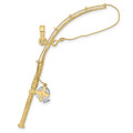 10K Yellow Gold 3-D Moveable Fishing Pole With Reel Pendant - (A88-932)