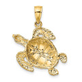 14K Yellow Gold Textured Sea Turtle Charm Pendant - (A91-958)