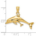 14K Yellow Gold Polished Dolphin & Baby Charm Pendant - (A93-198)