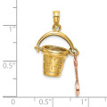 14K Two-Tone Gold Ocean City Bucket With Shovel Charm Pendant - (A94-335)