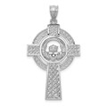 14K White Gold Celtic Claddagh Cross Pendant - (A84-629)