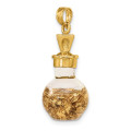 14K Yellow Gold 3-D Gold Leaf In Bottle Charm Pendant - (A92-617)
