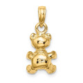 14K Yellow Gold 3-D Teddy Bear With Bow Tie Charm Pendant - (A91-294)