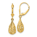 14K Yellow Gold Polished & Diamond-Cut Filigree Dangle Leverback Earrings - (B36-935)