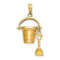 14K Yellow Gold Myrtle Beach Bucket & Shovel Charm Pendant - (A92-392)
