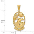 14K Yellow Gold Sea Isle With Dolphin & Sunset In Frame Charm Pendant - (A93-408)