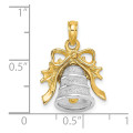 14K Two-Tone Gold 3-D Christmas Bell & Holly Charm Pendant - (A93-638)