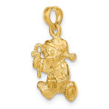 14K Yellow Gold Polished 3-D Teddy Bear Charm Pendant - (A90-481)