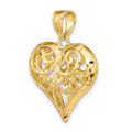 14K Yellow Gold 3-D & Diamond-cut Heart Charm Pendant - (A92-302)