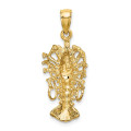 14K Yellow Gold Polished Florida Lobster Charm Pendant - (A92-607)