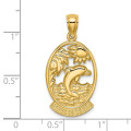 14K Yellow Gold Turks & Caicos With Dolphin & Sunset In Frame Charm Pendant - (A92-960)