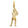 14K Yellow Gold 3-D Baseball Player With Bat Charm Pendant - (A89-295)