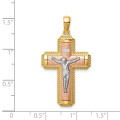 14K Two-Tone Gold INRI Crucifix Pendant - (A90-724)