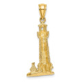 14K Yellow Gold 2-D Assateague Island Lighthouse, VA Charm Pendant - (A92-139)