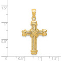 14K Yellow Gold Polished & Textured Cross Pendant - (A85-678)