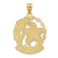 14K Yellow Gold Florida Under Starfish & Dolphin Wave Frame Charm Pendant - (A91-620)