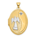 14K Yellow Gold Guardian Angel with Diamond 26mm Oval Locket 34x26mm - (A99-835)