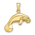 10K Yellow Gold 3-D Polished Swimming Manatee Charm Pendant - (A88-729)