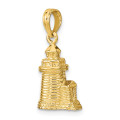 14K Yellow Gold 3-D Brant Point Lighthouse Nantucket Harbor, MA Charm Pendant - (A91-808)