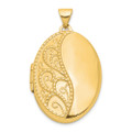 14K Yellow Gold 26mm Oval 1/2 Hand Engraved Locket 26x20mm - (A99-506)