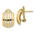 14K Yellow Gold & White Rhodium Ribbed Omega Back Post Earrings - 12mm width - (B42-182)