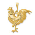 14K Yellow Gold Solid Polished Open-Backed Rooster Pendant - (A83-196)