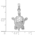 14k White Gold Solid Polished 3-Dimensional Moveable Turtle Pendant - (A90-153)