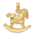14K Yellow Gold 3-D Playful Rocking Horse Charm Pendant - (A90-947)