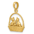14K Yellow Gold 3-D Cats Inside Of Basket Charm Pendant - (A91-330)