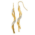 14K Yellow Gold Polished Glitter Infused Spiral Dangle Earrings - (B42-587)