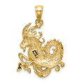 14K Yellow Gold Large Capricorn Zodiac Charm Pendant - (A90-423)