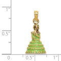 14K Yellow Gold 3-D With Green Dress Enamel Charleston Southern Belle Charm Pendant - (A90-927)