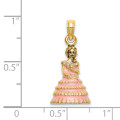 14K Yellow Gold 3-D Enamel Pink Dress Charleston Southern Belle Charm Pendant - (A91-102)