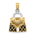 14K Yellow Gold 3-D With Black with White Enamel Moveable Handbag Charm Pendant - (A91-280)