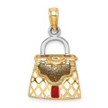 14K Yellow Gold 3-D With Red with White Enamel Moveable Handbag Charm Pendant - (A91-324)