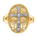 14K Yellow Gold Yellow & White Gold Diamond Filigree Cross Ring - Size 7.5 - (B31-896)