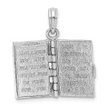 14k White Gold 3-D Holy Bible With Lord's Prayer Moveable Charm Pendant - (A89-220)