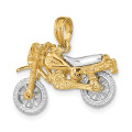 14K Two-tone Gold 3-D Dirt Bike Motorcycle Charm Pendant - (A93-938)