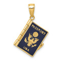 14K Yellow Gold Enamel 3-D Passport Pendant - (B11-995)