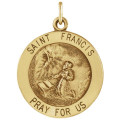 14K Yellow Gold 18.25mm Round St. Francis of Assisi Medal - (B15-304)