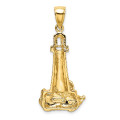 14K Yellow Gold Lighthouse With Wave Charm Pendant - (A91-881)