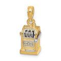 14k Yellow Gold and White Rhodium 3-D Slot Machine / Moveable Handle Charm Pendant - (A93-712)