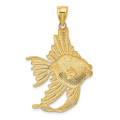14K Yellow Gold Textured Large Angelfish Charm Pendant - (A92-598)
