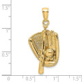 14K Yellow Gold 3-D Baseball Glove, Bat & Ball Charm Pendant - (A93-711)