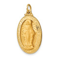 14K Yellow Gold Solid Satin Finish Medium 3-D Oval Miraculous Medal - (B14-485)