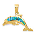 14K Yellow Gold Imitation Opal Dolphin Pendant - (A85-174)