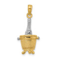 14K Yellow Gold Two-tone 3-D Champagne Bottle In Ice Bucket Charm Pendant - (A93-685)