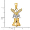 14K Two-tone Gold 3-D Moveable Liberty Bell With Crack & Eagle Top Charm Pendant - (A93-763)