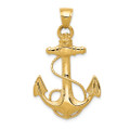 14K Yellow Gold 2-D Anchor with Rope Pendant - (A84-290)
